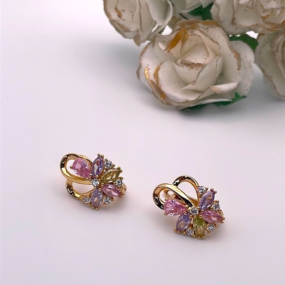 ROSE gold plated colourful zircon stud earrings - Picture 5 of 7